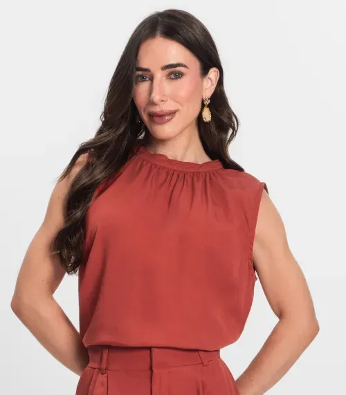 Regata Feminina Curta Com Gola Endless Marrom