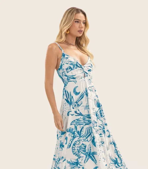 Vestido Longo Feminino em Meia Malha Endless Azul