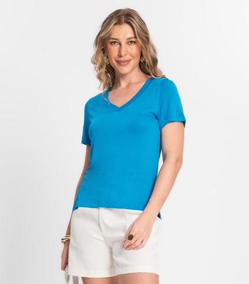 Blusa Feminina Manga Curta Decote V Endless Azul