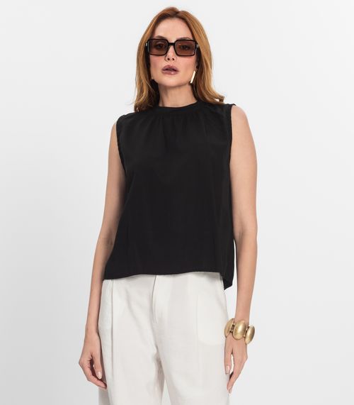 Regata Feminina Curta Com Gola Endless Preto