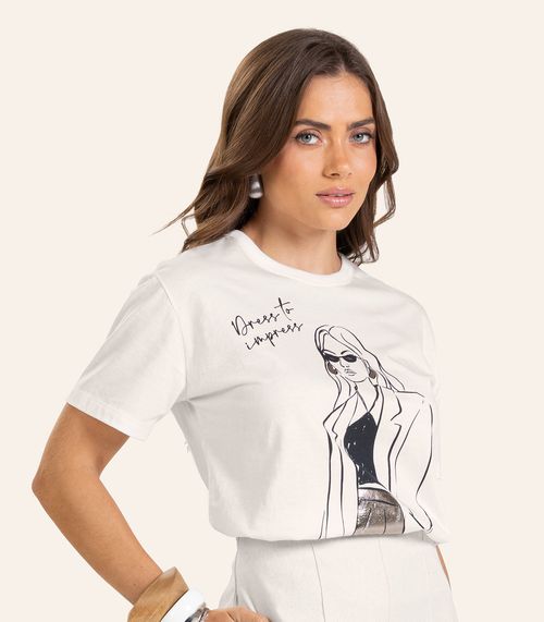 T- shirt em Meia Malha Feminina Endless Bege