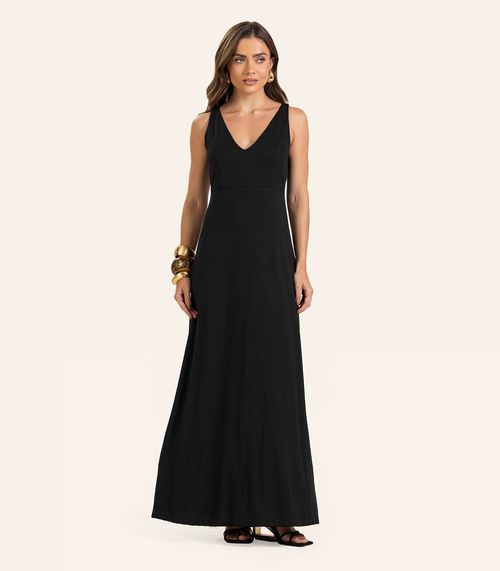 Vestido Feminino Longo Visco Maquinetada Endless Preto