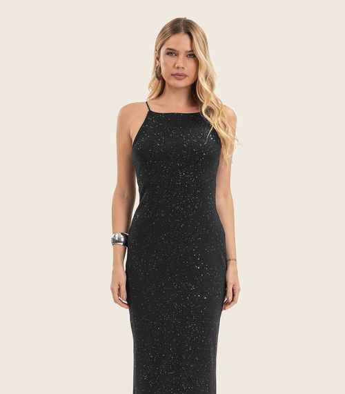 Vestido Midi de Alça Feminino em Ribana Endless Preto
