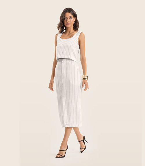 Saia Midi Feminina Em Linho Fio Tinto Endless Bege