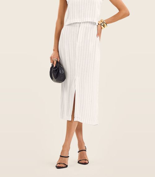 Saia Midi Feminina Em Linho Fio Tinto Endless Bege