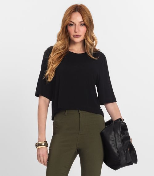 Blusa Feminina Manga Curta em Molecotton Endless Preto