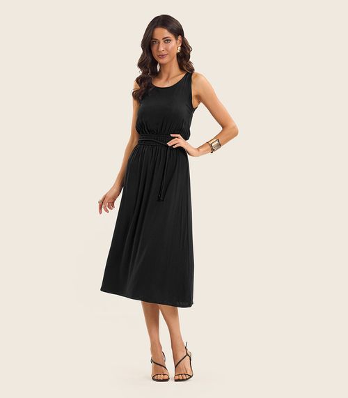 Vestido Midi Feminino Com Cinto Endless Preto