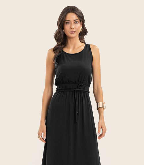 Vestido Midi Feminino Com Cinto Endless Preto
