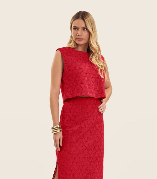 Blusa Feminina Manga Curta Em Laise Endless Vermelho