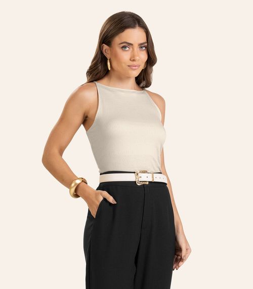 Blusa de Alça Visco Maquinetada Feminina Endless Bege