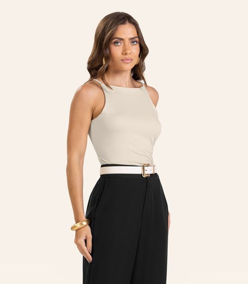 Blusa de Alça Visco Maquinetada Feminina Endless Bege
