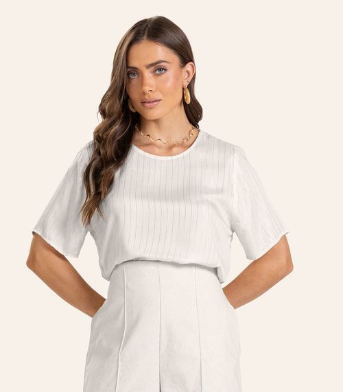 Blusa Viscose Listras manga curta Feminino Endless Bege