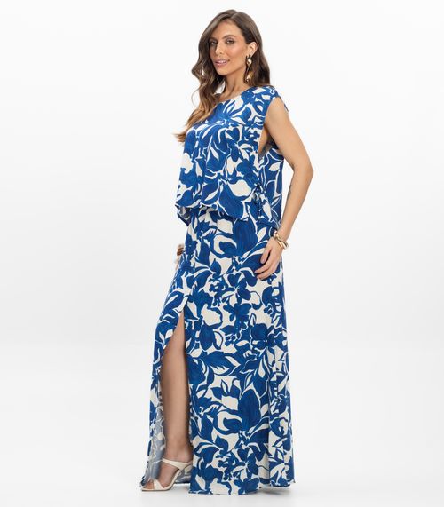 Saia Longa em Linho Feminina Endless Azul