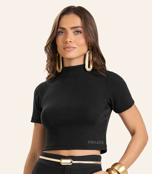 Blusa em Ribana Feminina Endless Preto