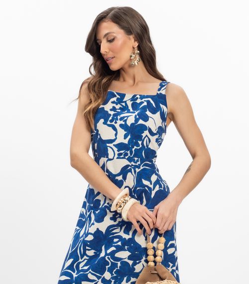 Vestido Midi em Linho Feminino Endless Azul