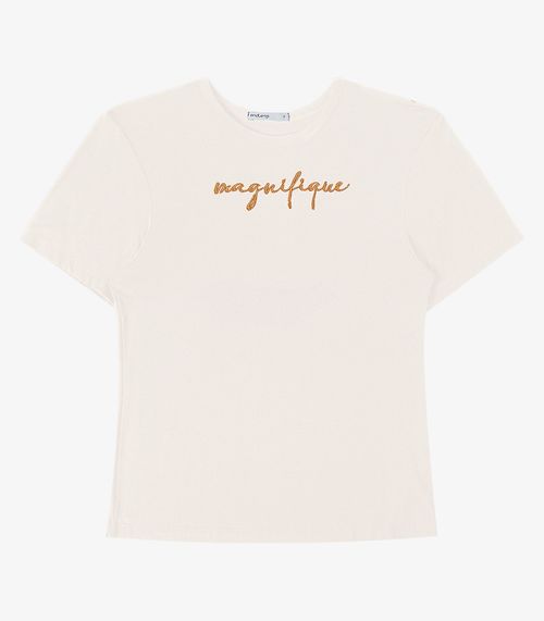 T- shirt em Viscotorcion Feminina Endless Bege