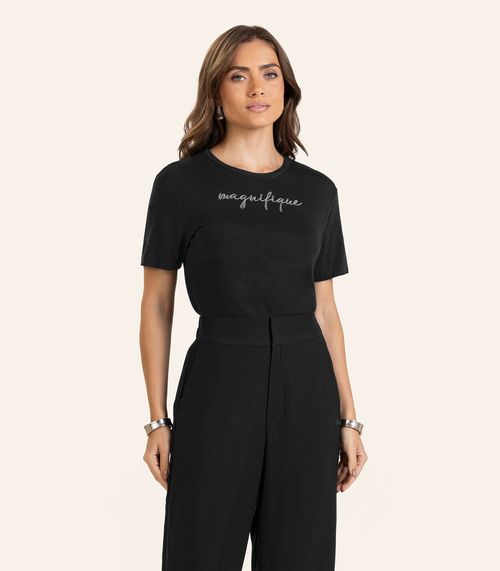 T- shirt em Viscotorcion Feminina Endless Preto