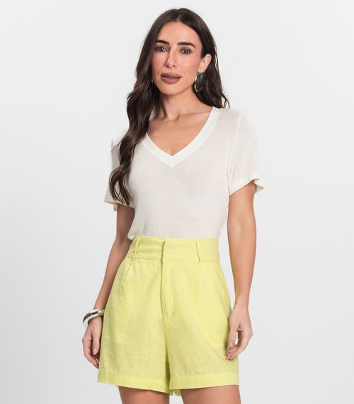 Blusa Feminina Manga Curta Decote V Endless Bege