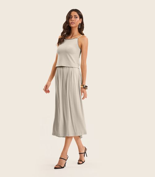 Conjunto Feminino Blusa Com Saia Midi Endless Bege