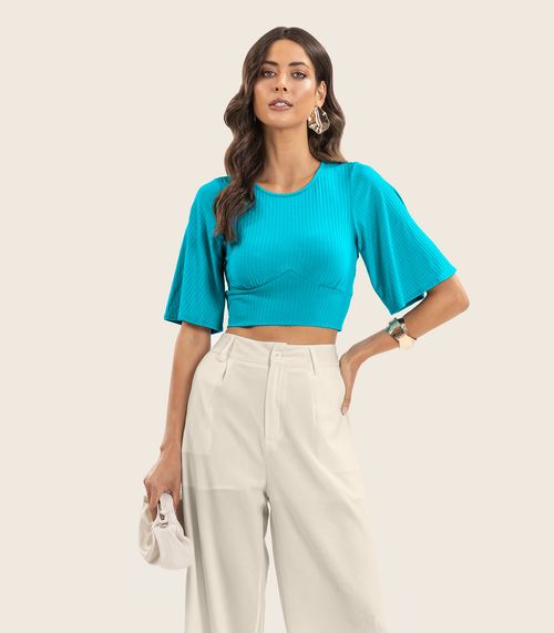 Blusa De Ribana Canelada Feminina Endless Azul