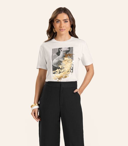 T-shirt em Meia Malha Feminina Endless Bege