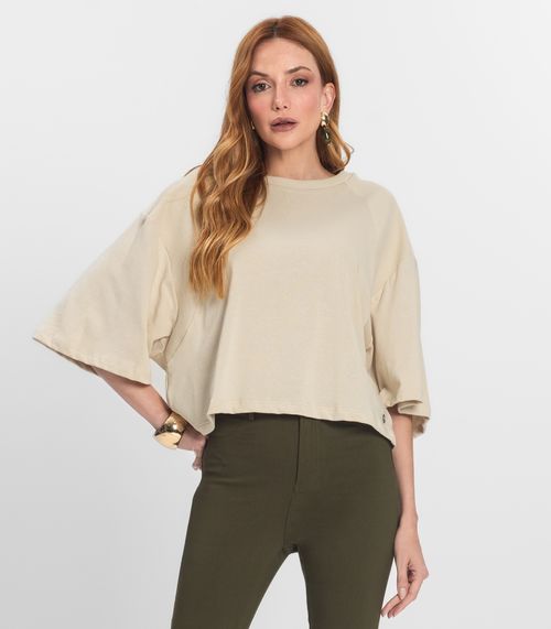 T- Shirt Feminina em Malhão e Ribana Endless Bege