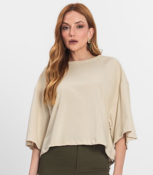 T- Shirt Feminina em Malhão e Ribana Endless Bege