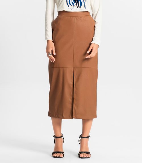 Saia Sintética Feminina Midi Endless Marrom