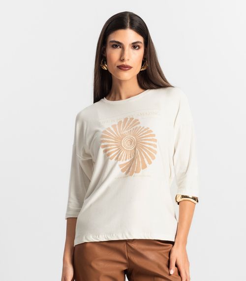 Blusa Feminina Manga 7/8 Viscose Endless Bege