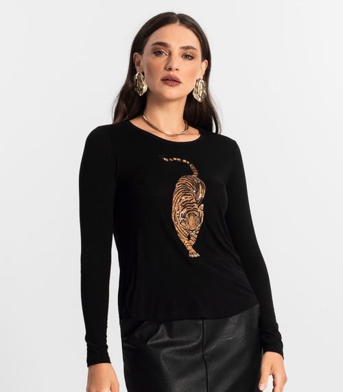 Blusa Manga Longa com Bordado Endless Preto