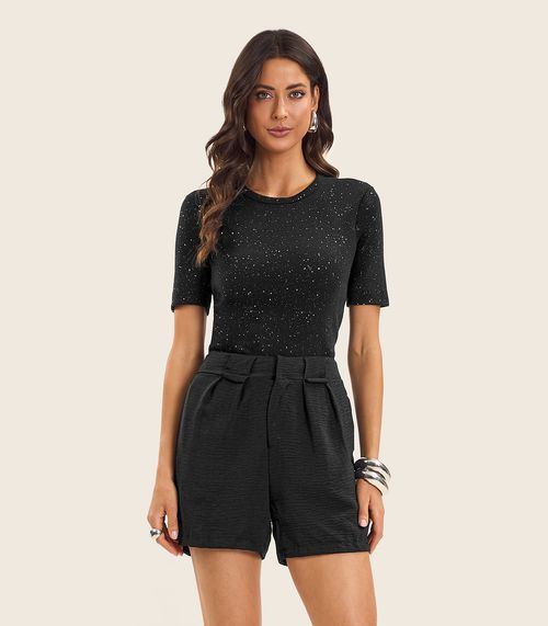 Blusa Feminina Manga Curta em Ribana Endless Preto