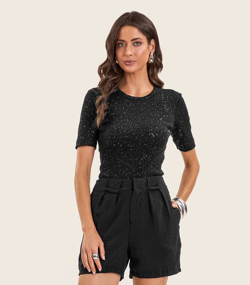 Blusa Feminina Manga Curta em Ribana Endless Preto