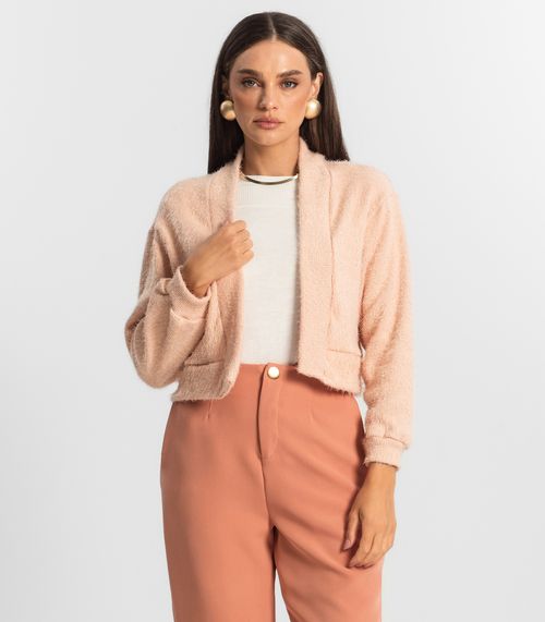 Cardigan Feminino Tricô Felpudo Endless Rosa