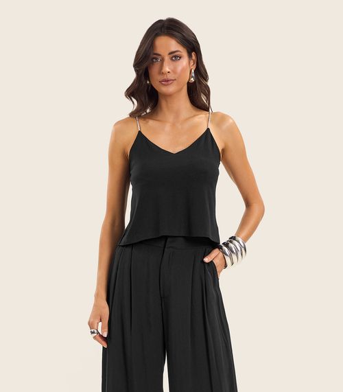 Blusa de Alça Feminina Viscose Creponada Endless Preto