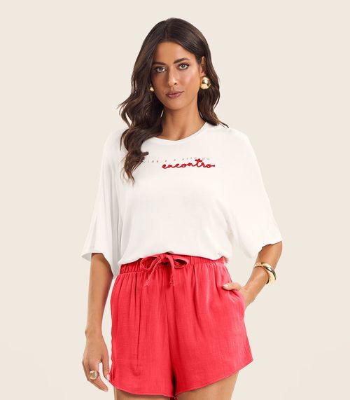 Blusa Feminina Manga Curta em Visco Tricot Endless Bege