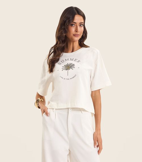 T- Shirt Feminina Manga Curta Endless Bege