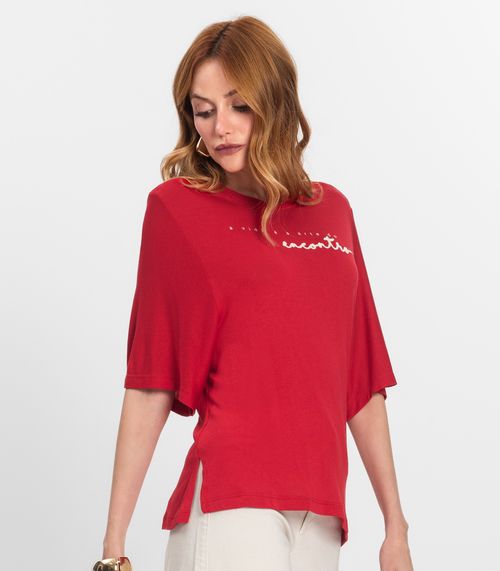Blusa Feminina Manga Curta em Visco Tricot Endless Vermelho