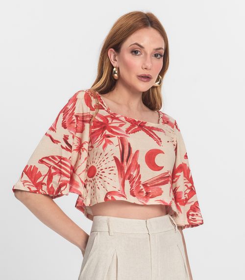 Blusa Cropped Manga Ampla em Meia Malha Endless Laranja