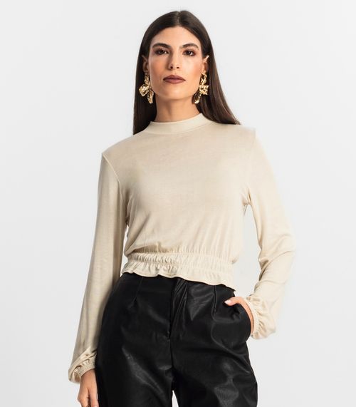 Blusa Feminina Tricot Manga Longa Endless Bege