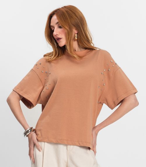 T- Shirt Feminina Gola Alta em Malhão Endless Marrom