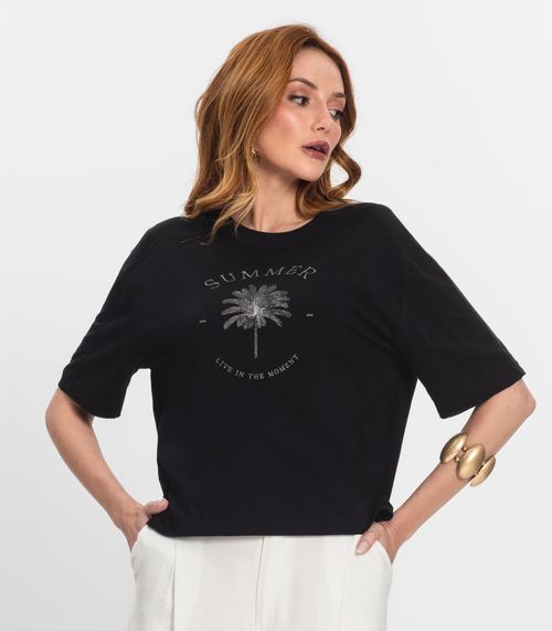 T- Shirt Feminina Manga Curta Endless Preto