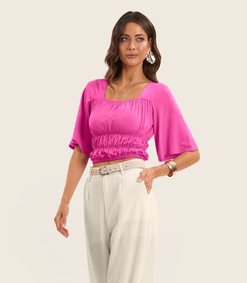 Blusa Cropped Feminina com Manga Ampla Endless Rosa