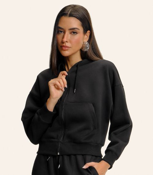 Jaqueta Feminina Com Capuz Moletom Felpado Endless Preto