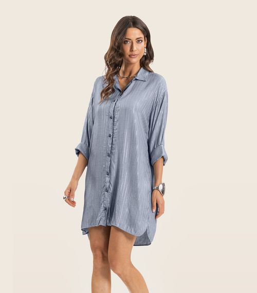 Vestido Chemise Feminino Com Botões Endless Azul