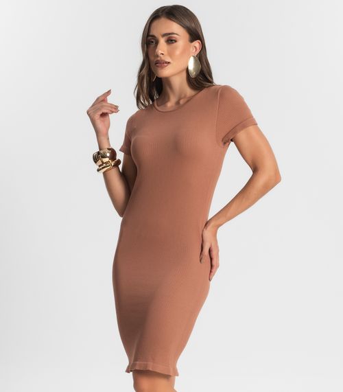 Vestido Canelado Feminino Endless Marrom