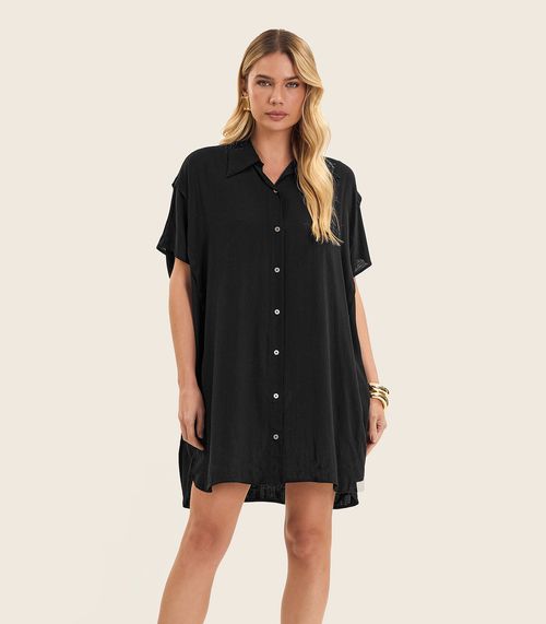 Vestido Chemise Feminino Com Gola Endless Preto