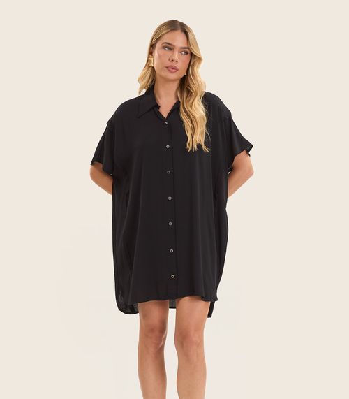 Vestido Chemise Feminino Com Gola Endless Preto