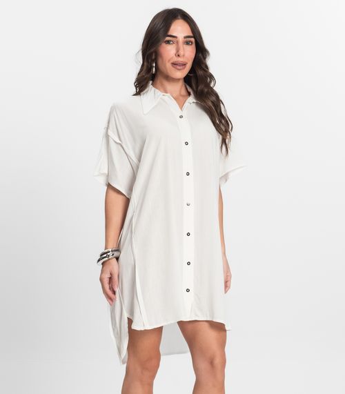 Vestido Chemise Feminino Com Gola Endless Bege