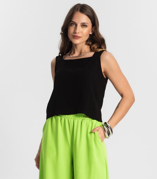 Regata Feminina Em Linho Endless Preto