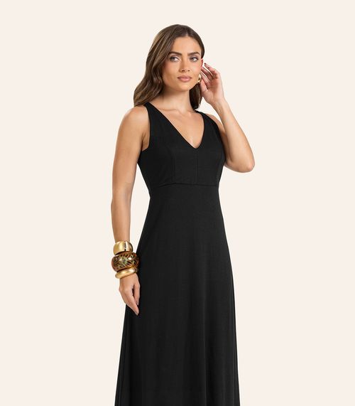 Vestido Feminino Longo Visco Maquinetada Endless Preto